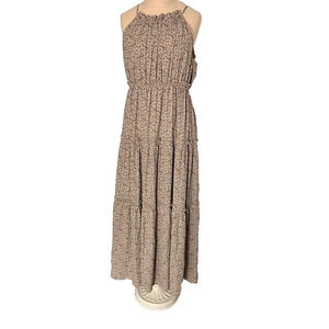 Nanette Lepore Dress Womens 14 Cheetah Sweet Romance Halter Maxi Tiered Flounce